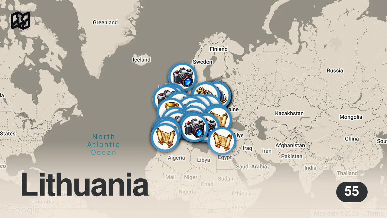 Map of 55 spots from The 50 Coolest Medieval Towns in Europe