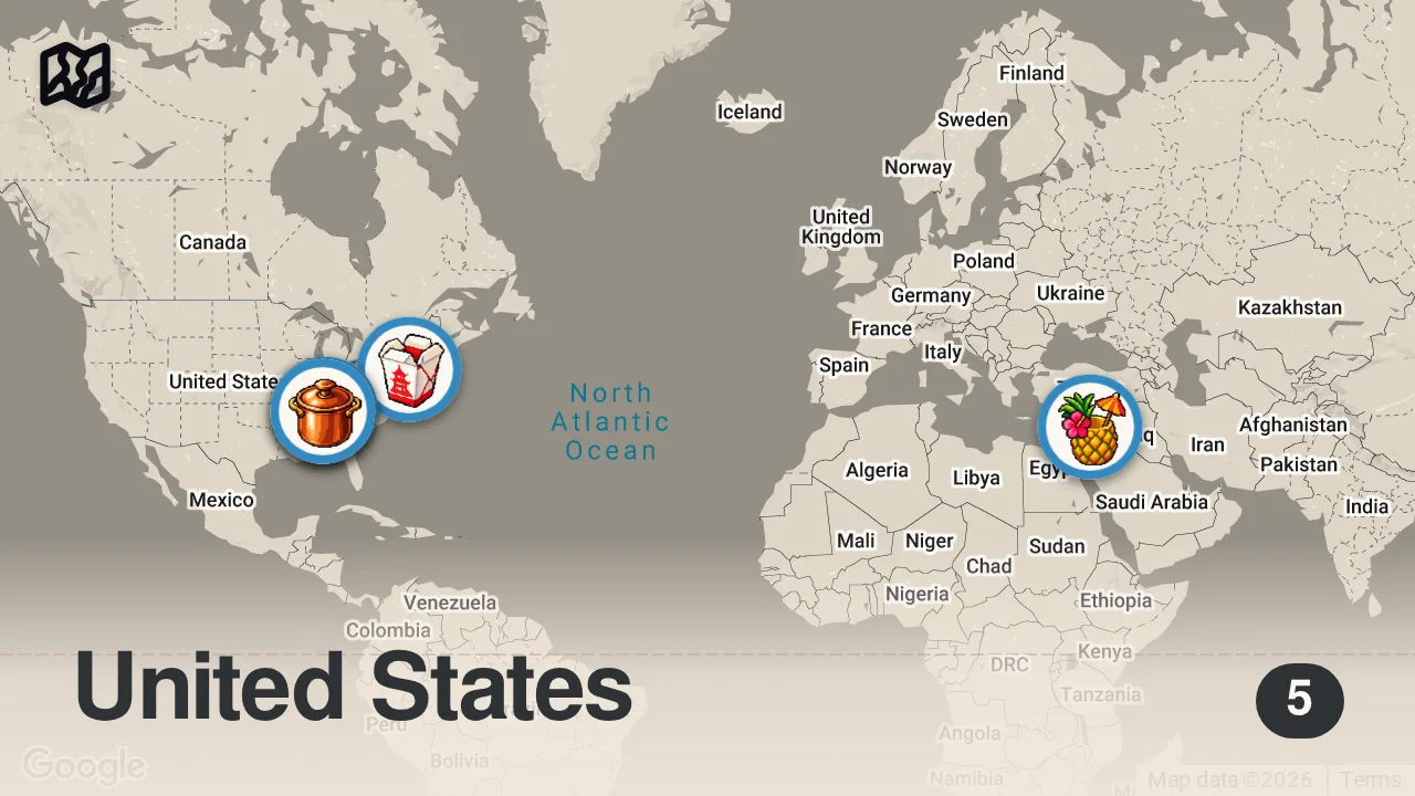 Map of 5 spots from I Tried Trailer Park Food Trucks...
