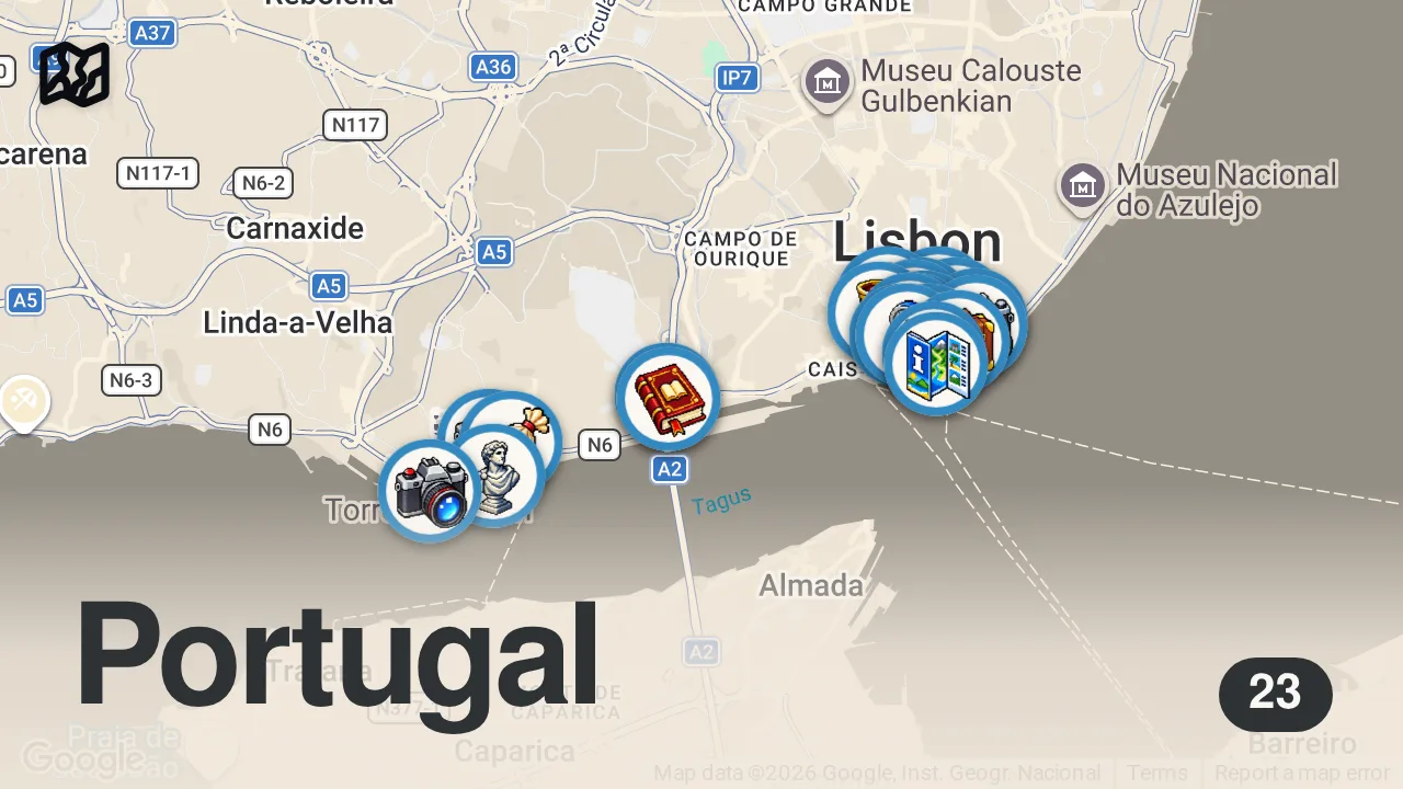 Map of 23 spots from The ULTIMATE Lisbon Travel Guide: Top Neighborhoods to Explore