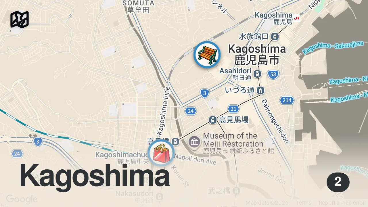 Map of 2 spots from Only Eating Mall Food in Japan for 24 hrs!
