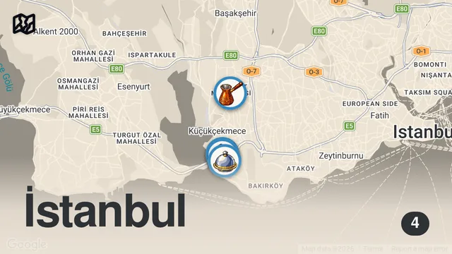 Map of Küçükçekmece Lezzet Rehberi | Döner, İnegöl köfte, kabak tatlısı, orman kebabı - Ayaküstü Lezzetler