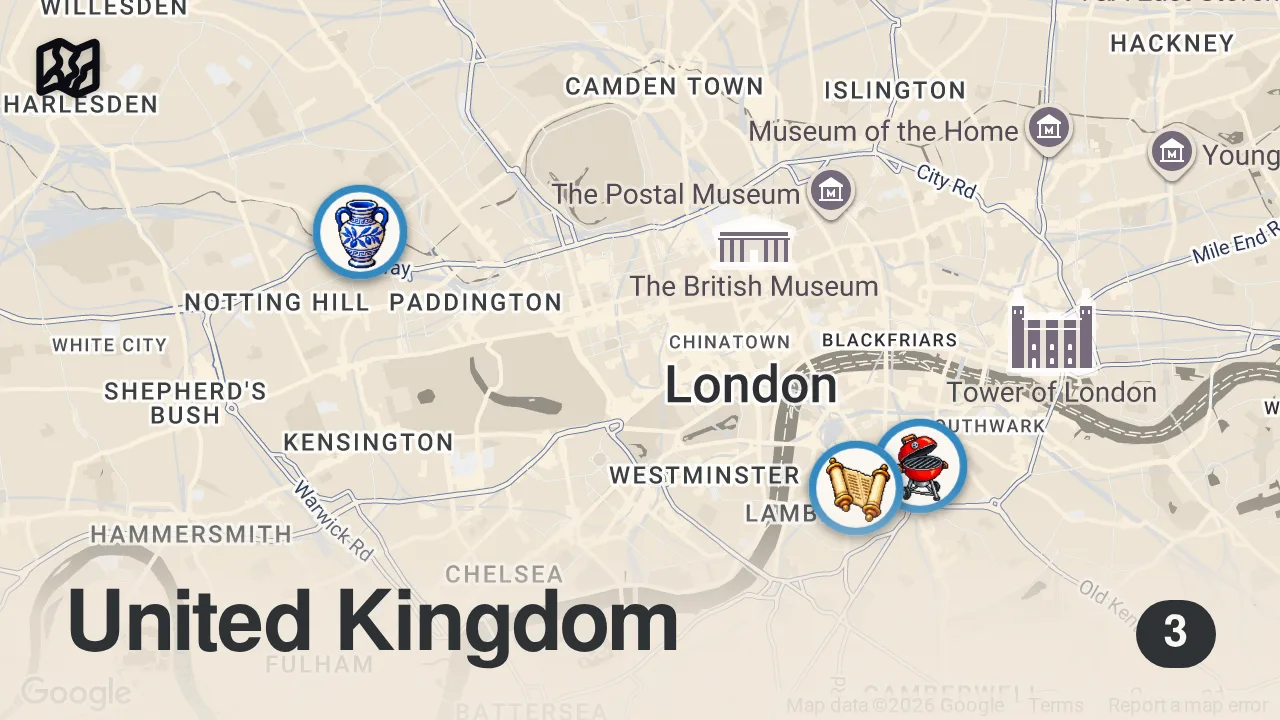 Map of 3 spots from I Tried London’s Most Underrated Food