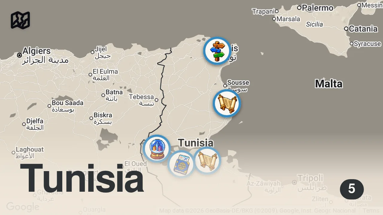Map of 5 spots from Tunisia’s Secret Gems | Way More Than Just Desert and Beaches
