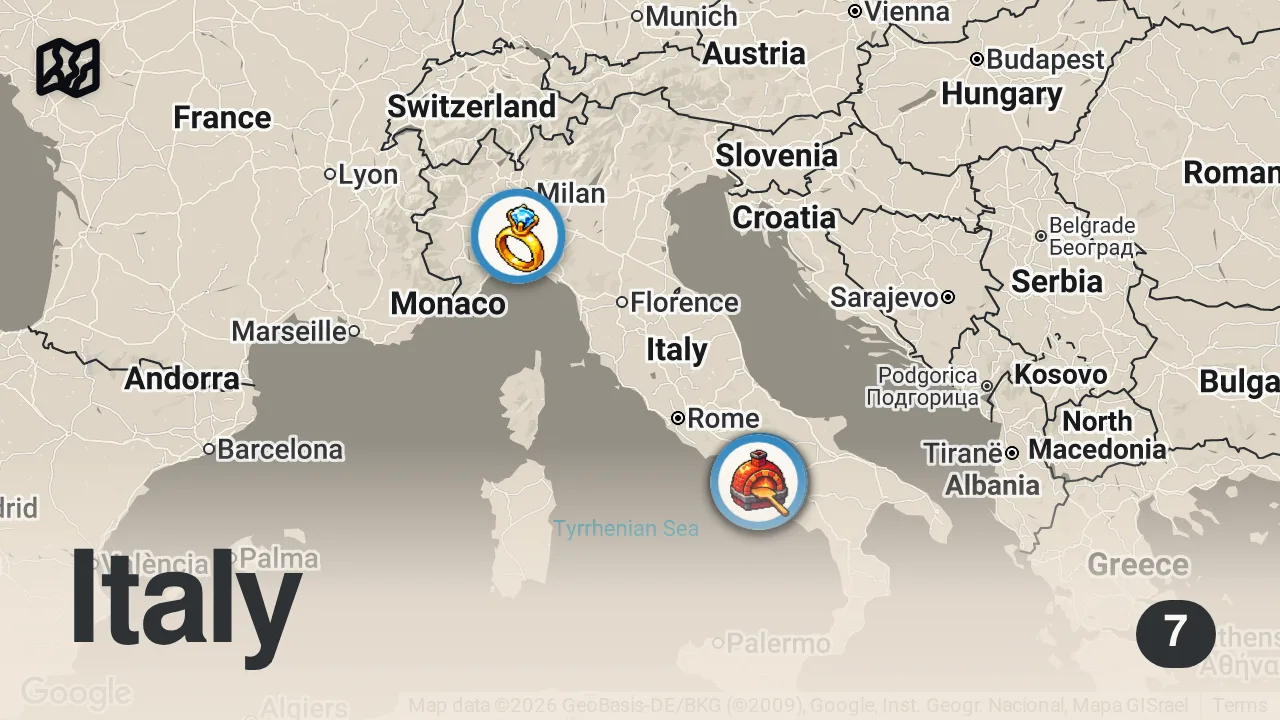 Map of 7 spots from I Ranked the BEST PIZZA in Naples 🇮🇹 | Italian Food Tour