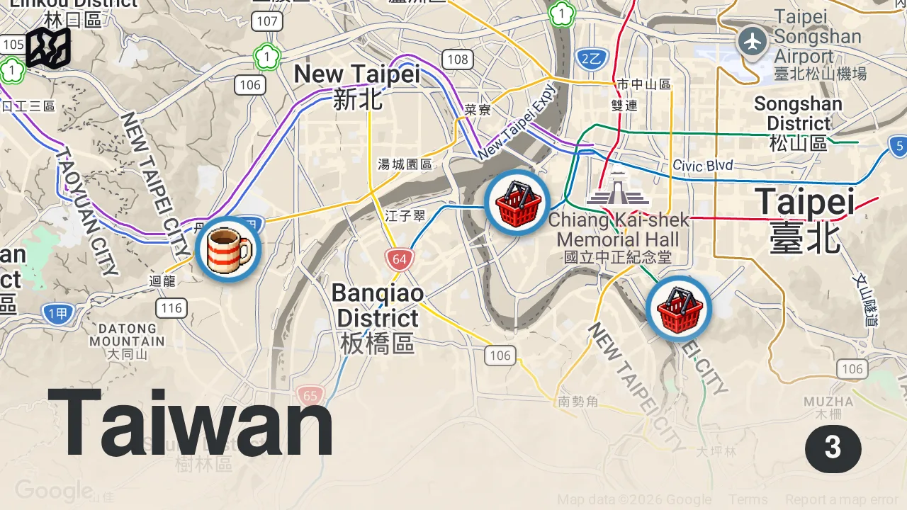 Map of 3 spots from King of FRIED RICE - He Cooks 45 Plates at a Time!! | Taiwanese Street Food!!