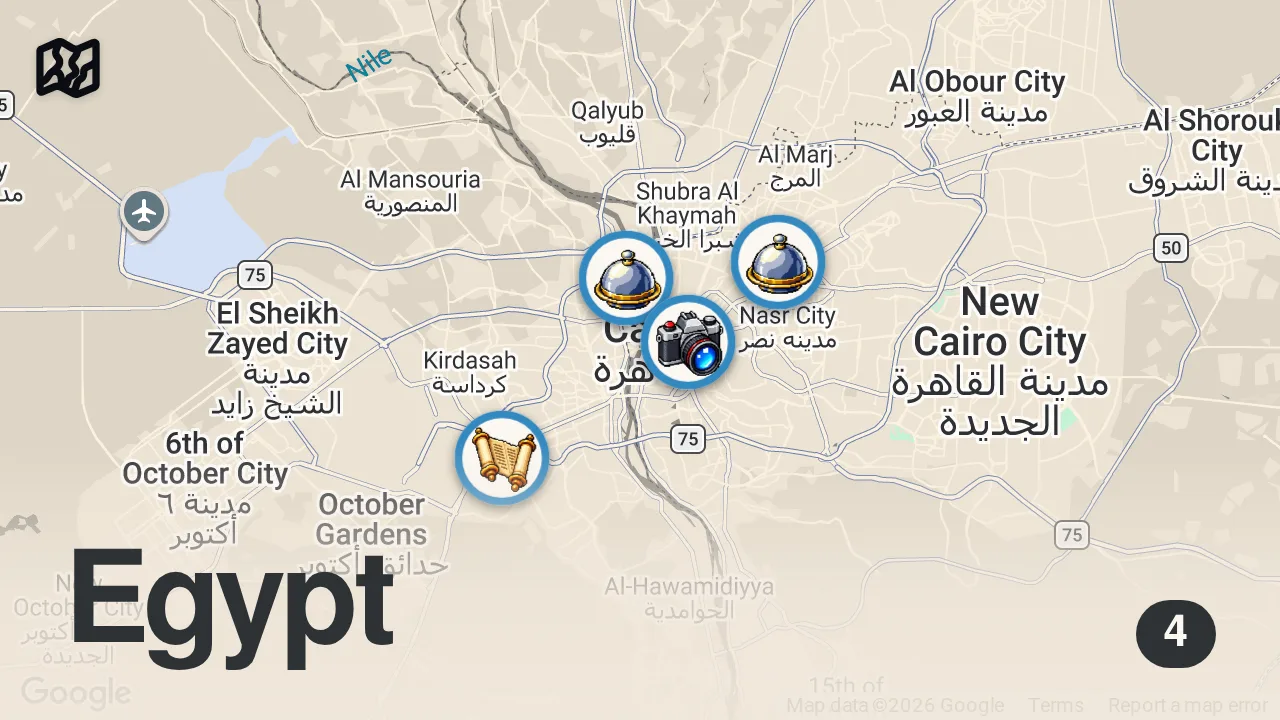 Map of 4 spots from Extreme Egyptian Street Food!! 🇪🇬 Best Food in Cairo!!