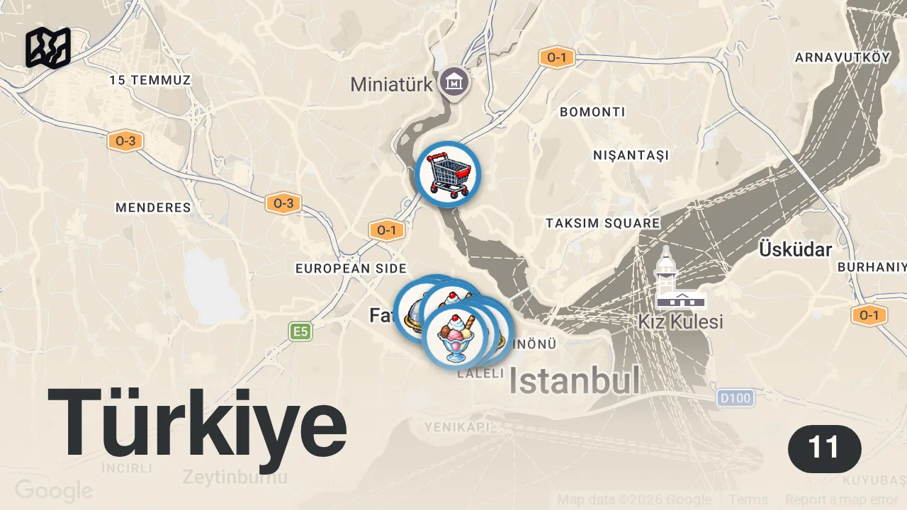 Map of 11 spots from Fatih'in ara sokak lezzetleri I 1 günde onlarca lezzet tattık!