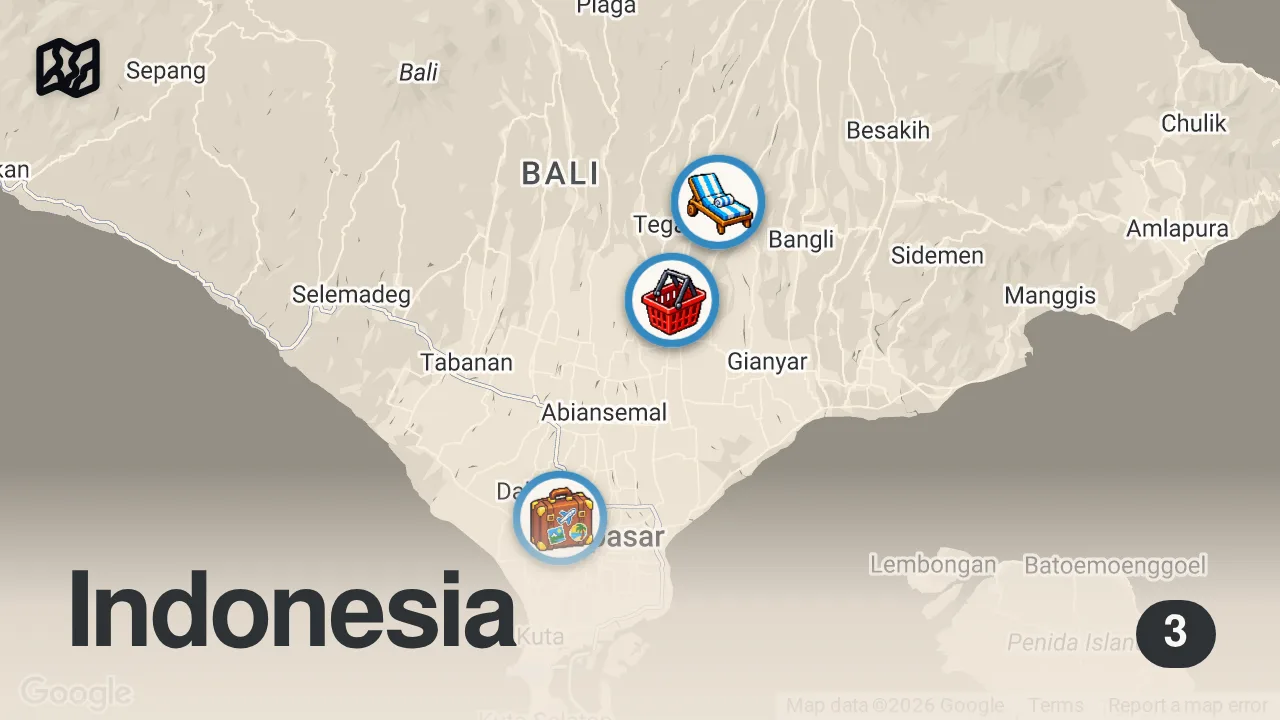 Map of 3 spots from Bali’ye Yerleşen 4 Türk Anlatıyor: Neden Gittiler?