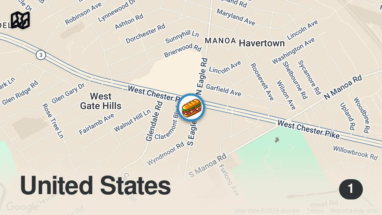 Map of 1 spot from #ad Trying some FAN Favorites at @primohoagies at their havertown location! 🤝