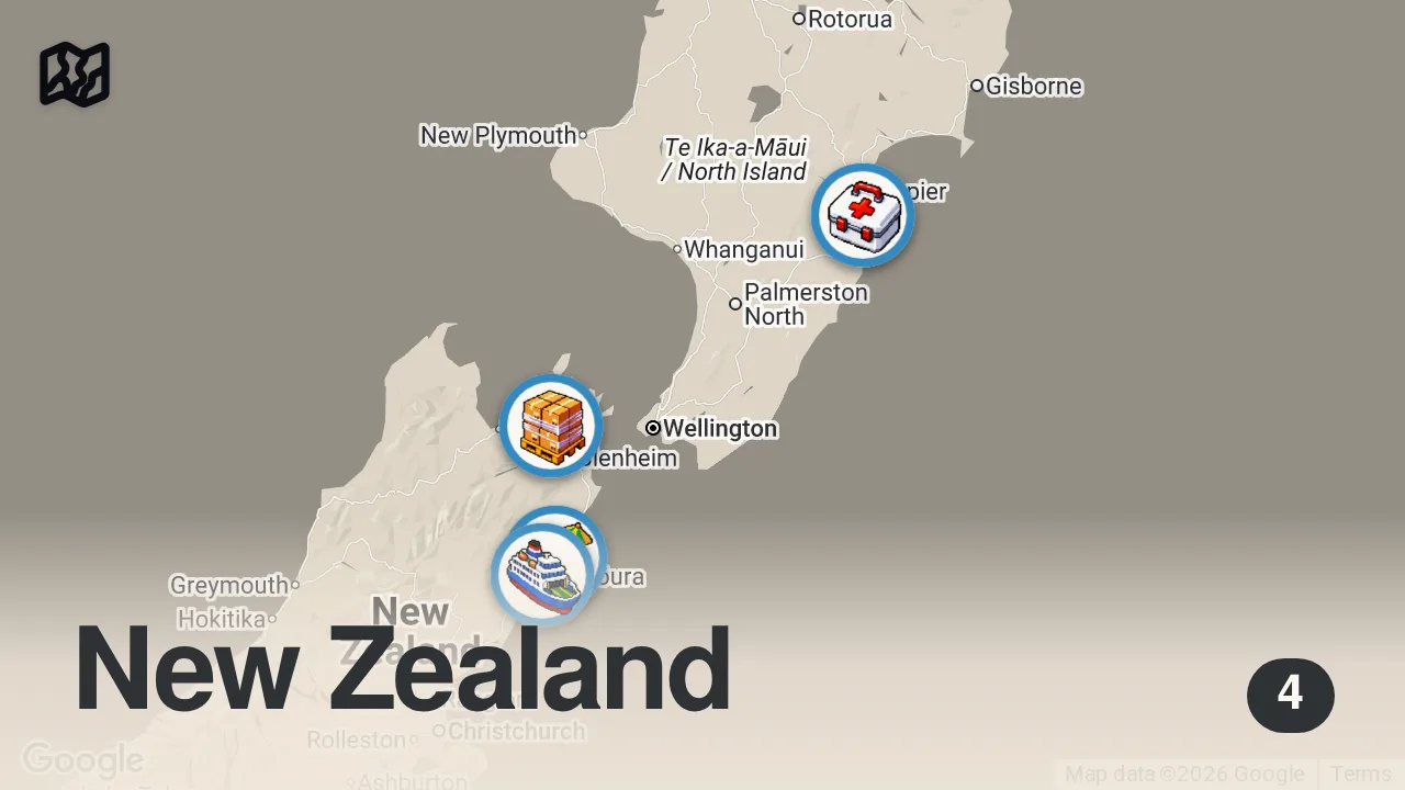 Map of 4 spots from New Zealand LOBSTER BOIL!! Crayfish + Foot-Long Fish and Chips in Kaikōura!!