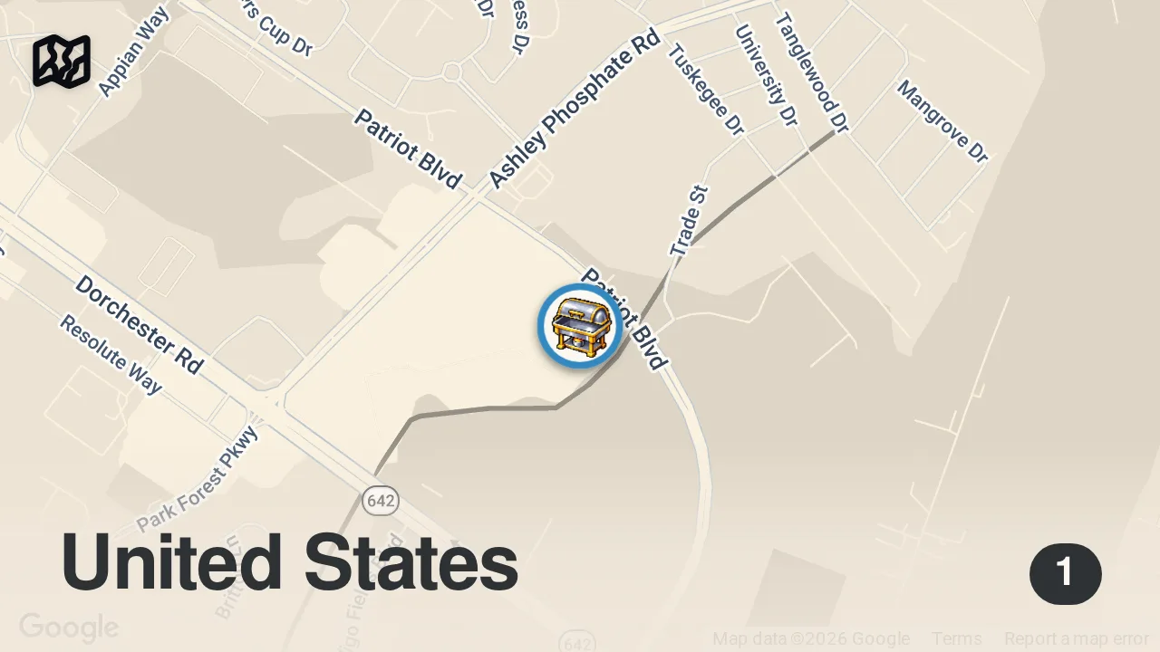 Map of 1 spot from I Tried The WORST Rated Restaurant in South Carolina (1 STAR)