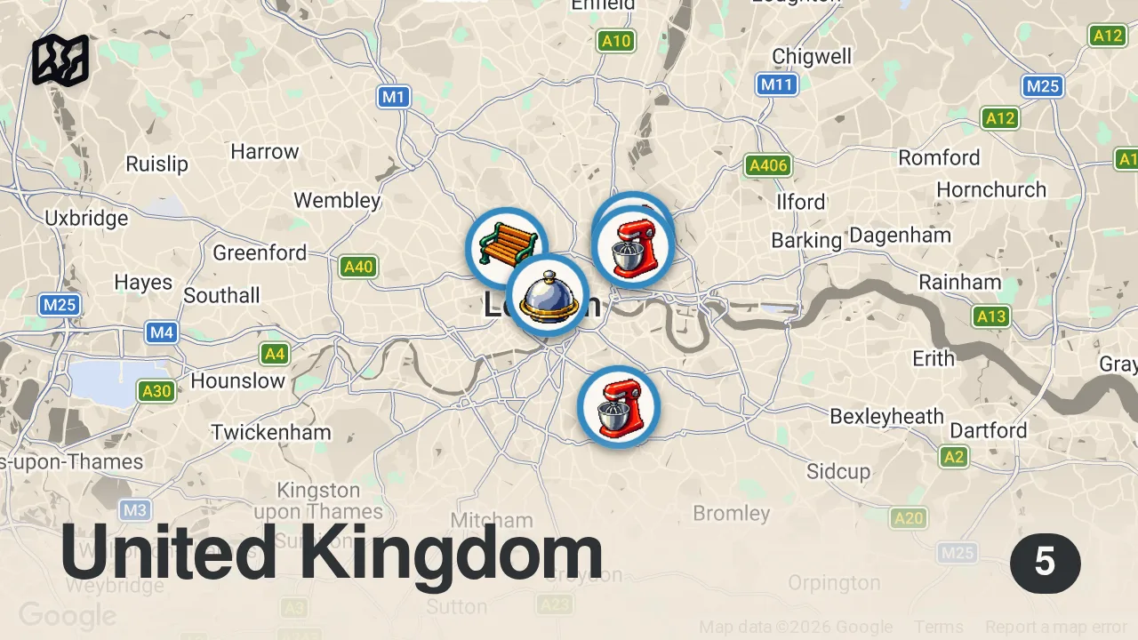 Map of 5 spots from The ultimate LONDON BAKERY tour 💂🏻♀️