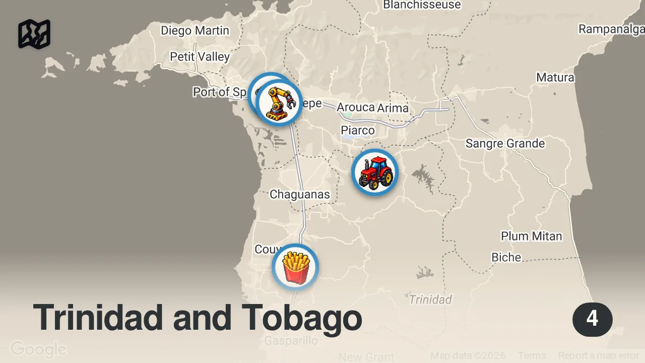 Map of 4 spots from 1,463,700 Scoville!! 🌶 SCORPION CHILI PEPPERS - Spiciest Food in Trinidad & Tobago!!