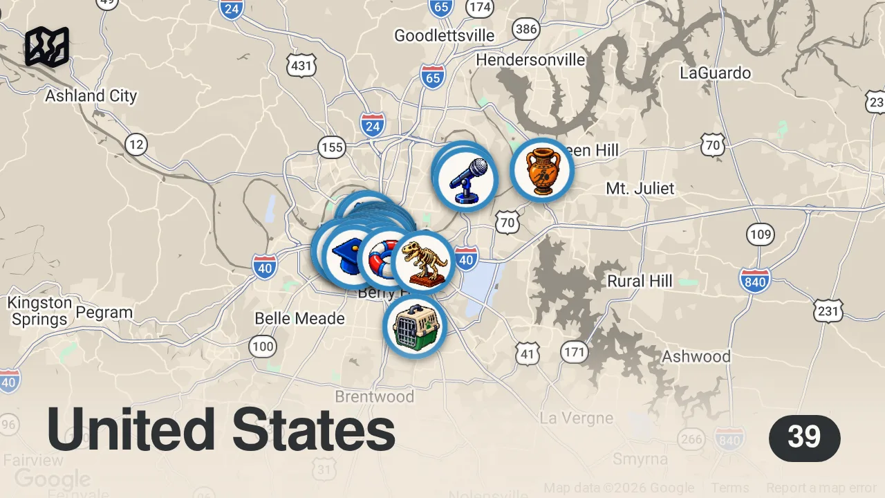 Map of 39 spots from The Top 20 BEST (Luxury) Hotels in Nashville (Tn), USA (2026)
