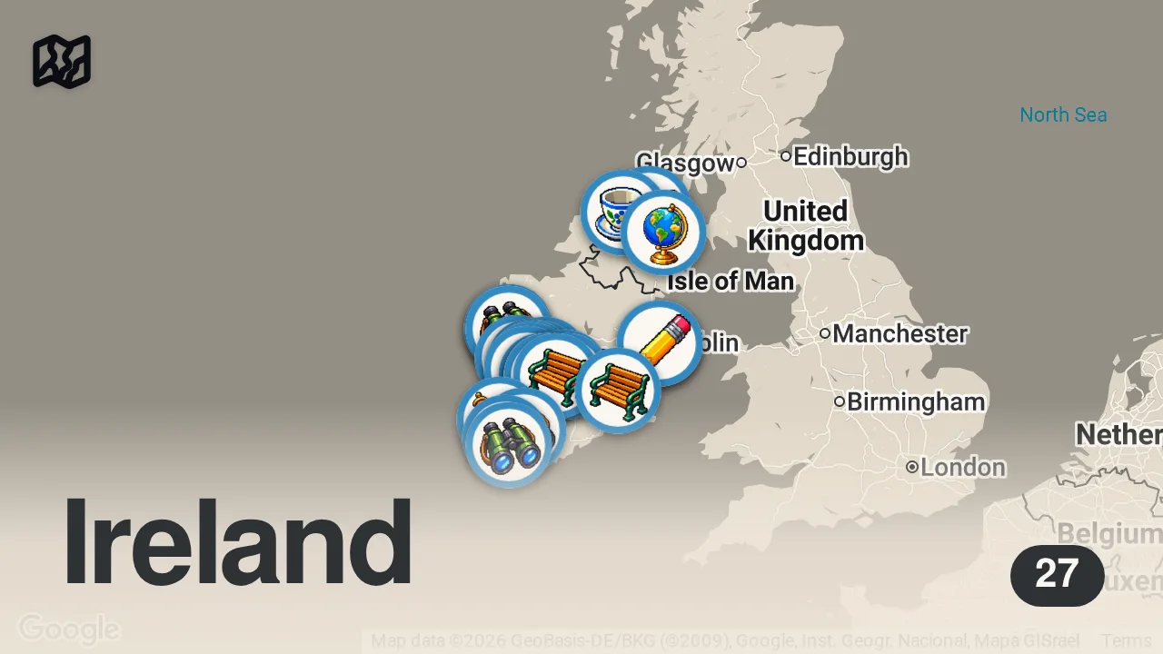 Map of 27 spots from 🇮🇪 Irland Dokumentation | Was sie dir über Europa nie erzählt haben | 4K