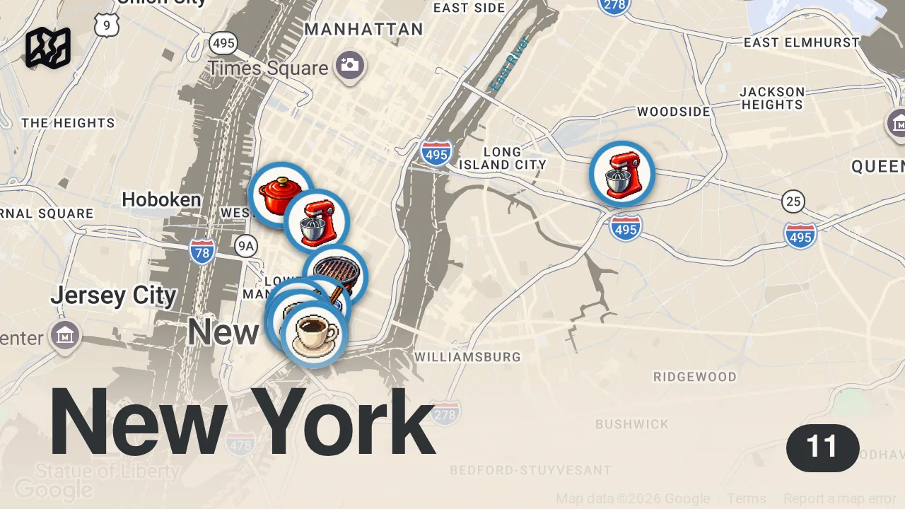 Map of 11 spots from 10 must visit spots in NYC for 2026