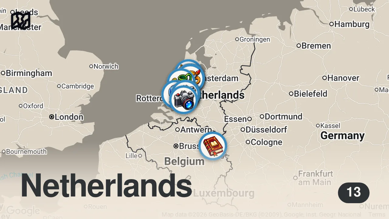 Map of 13 spots from 10 Best Places to Visit in the Netherlands - Travel Video