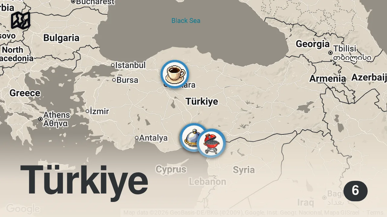 Map of 6 spots from 3 SAATTE 4500 TL SERİSİ SOKAK LEZZETLERİ VERSİYONU!!
