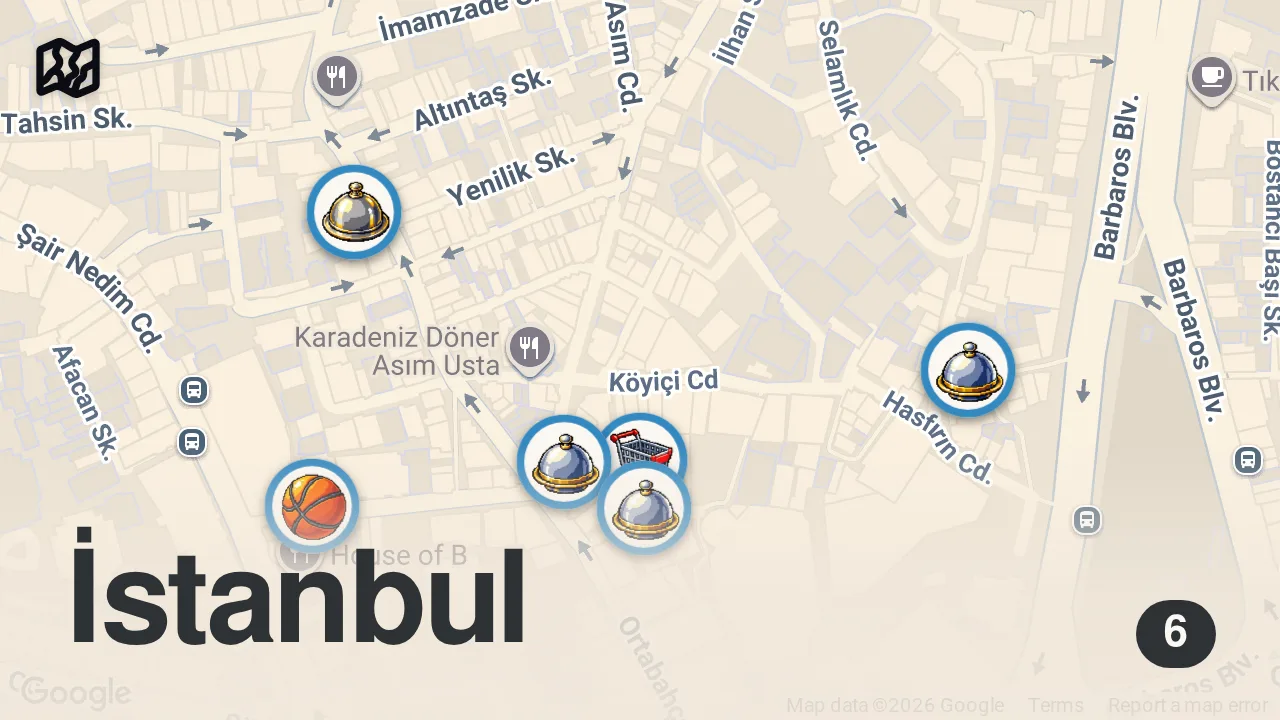 Map of 6 spots from Beşiktaş Lezzet Durakları