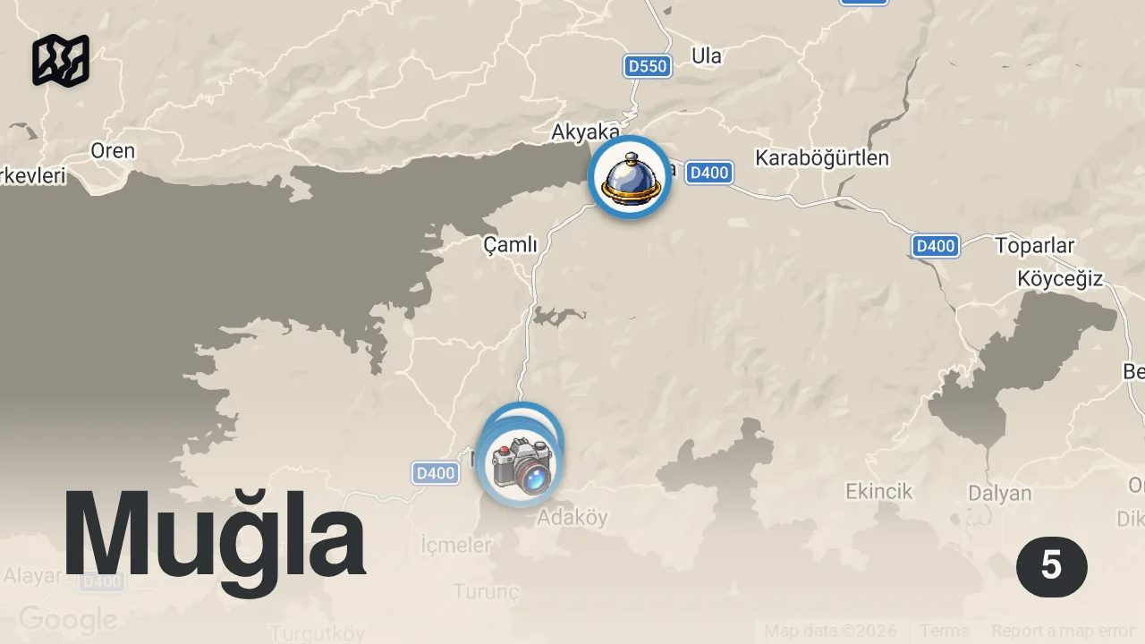 Map of 5 spots from Neden Marmaris’e Gelmemelisin? - Marmaris’te 1 Günde Neler Yedim?