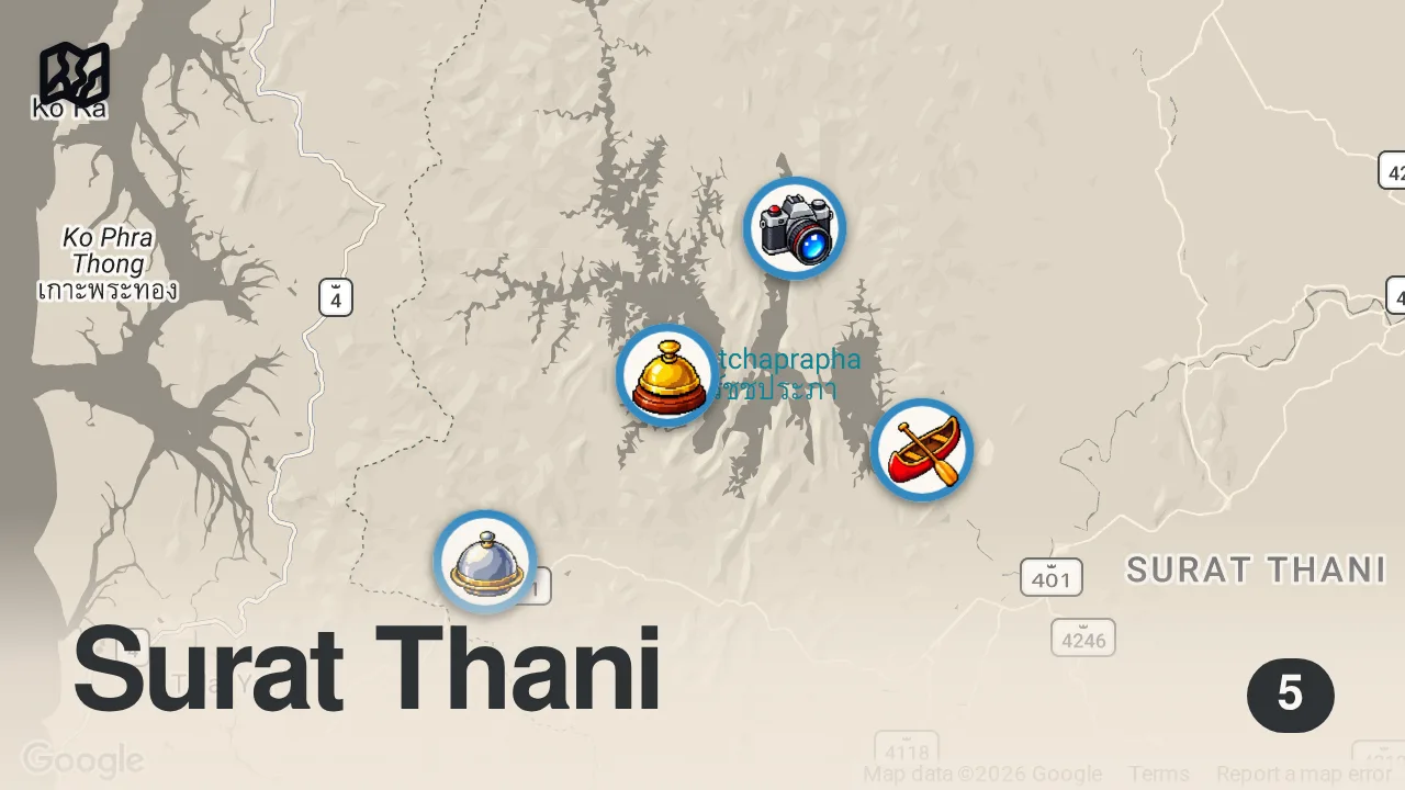 Map of 5 spots from I went to the ULTIMATE Jungle Paradise in Thailand.