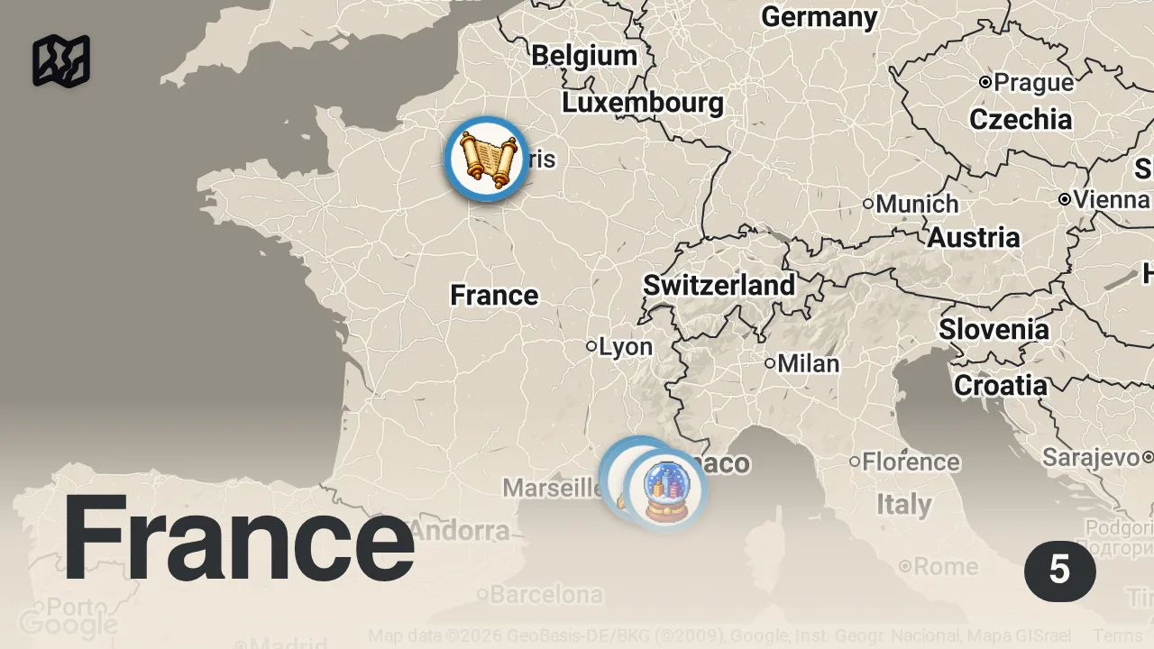 Map of 5 spots from The American Celebrities Who Moved to France