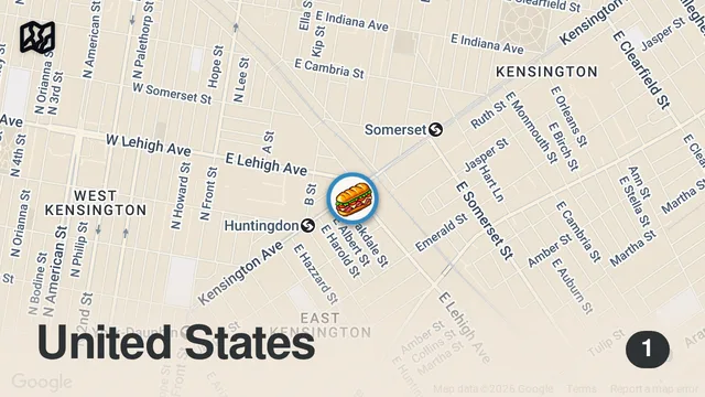 Map of Nostalgic Kensington corner “One Pound Cheesesteaks”