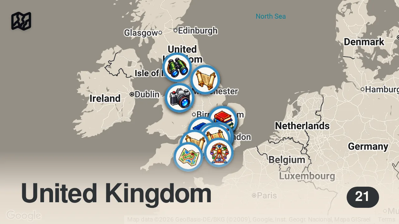 Map of 21 spots from 10 Best Places to Visit in England - Travel Video