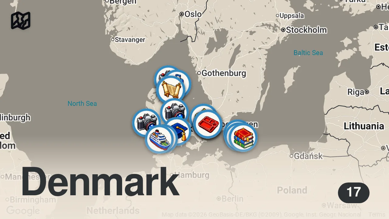 Map of 17 spots from 🇩🇰 DÄNEMARK Dokumentation: Das stille Wunder des Nordens | 4K