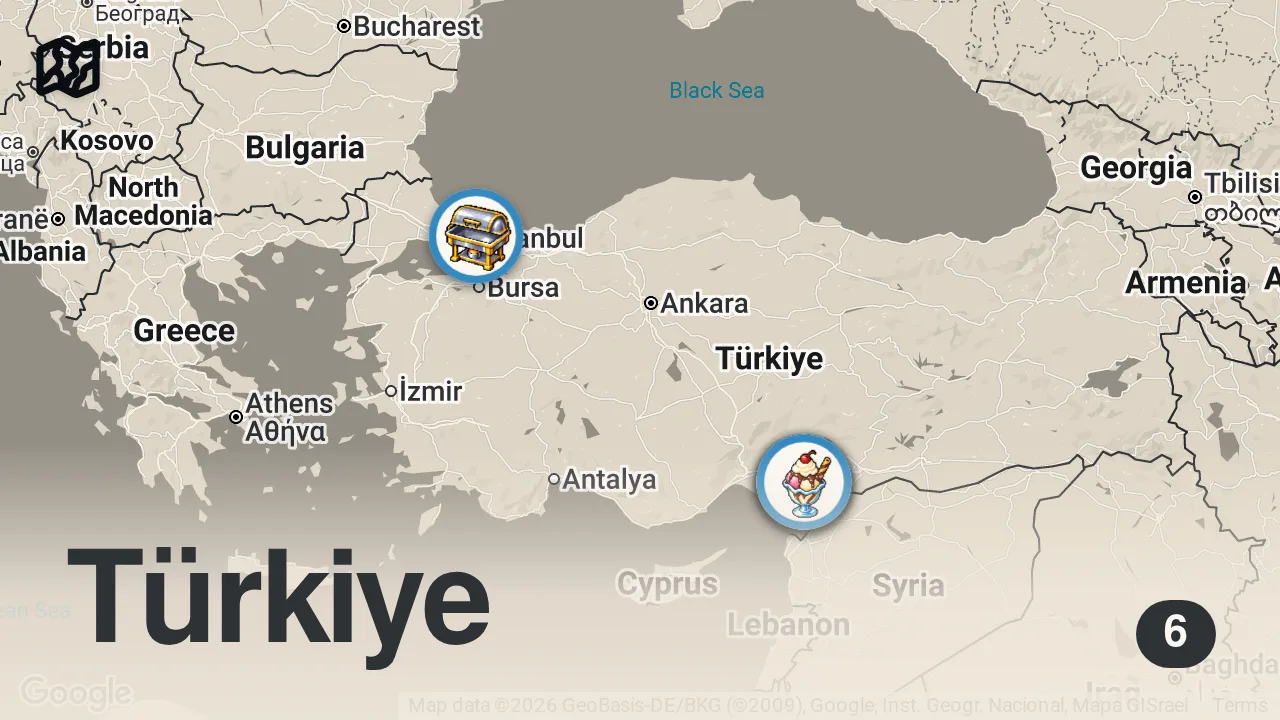 Map of 6 spots from DÖRTYOL’DA 1 GÜNDE NE YENİR!!!
