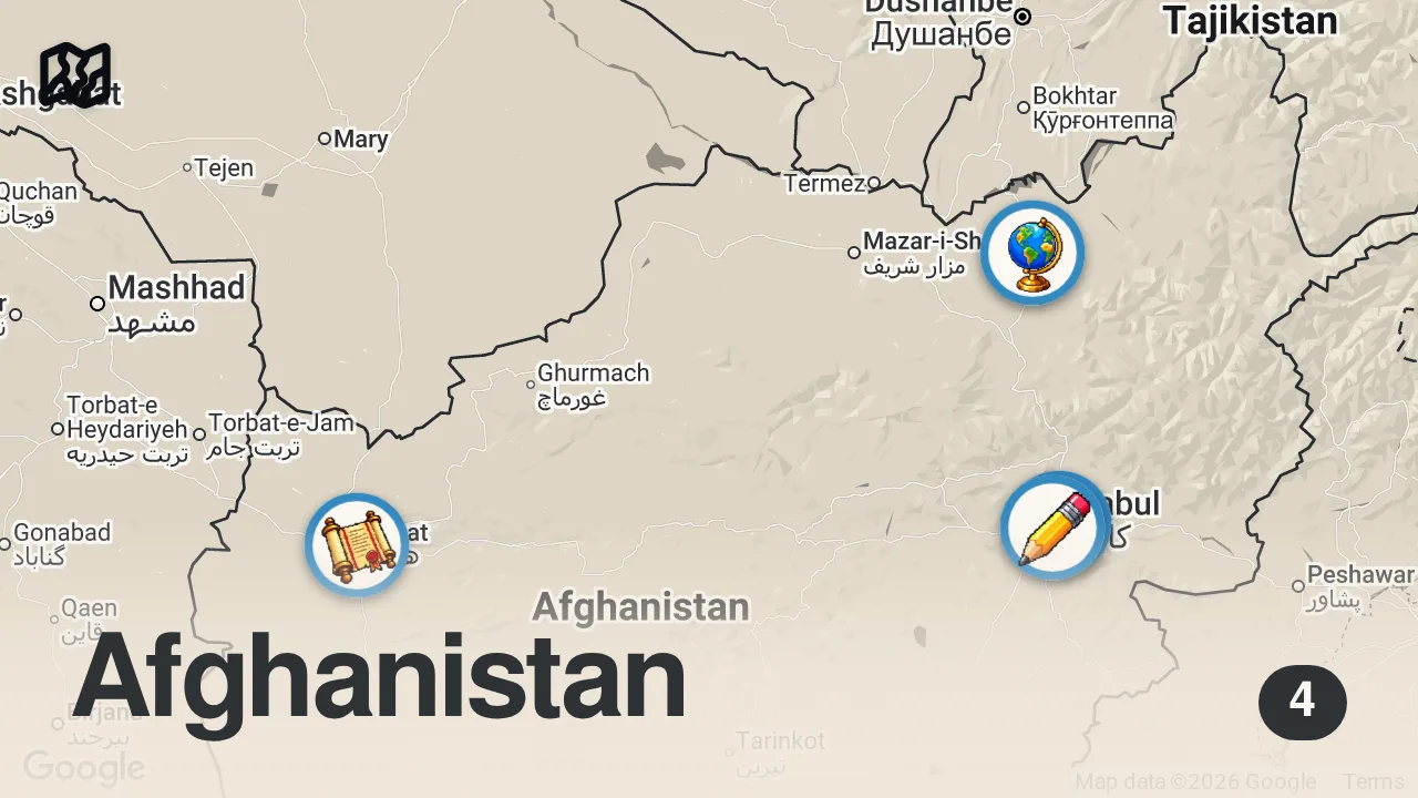 Map of 4 spots from Overcrowded Taliban School System - Inside Public School In Afghanistan 🇦🇫