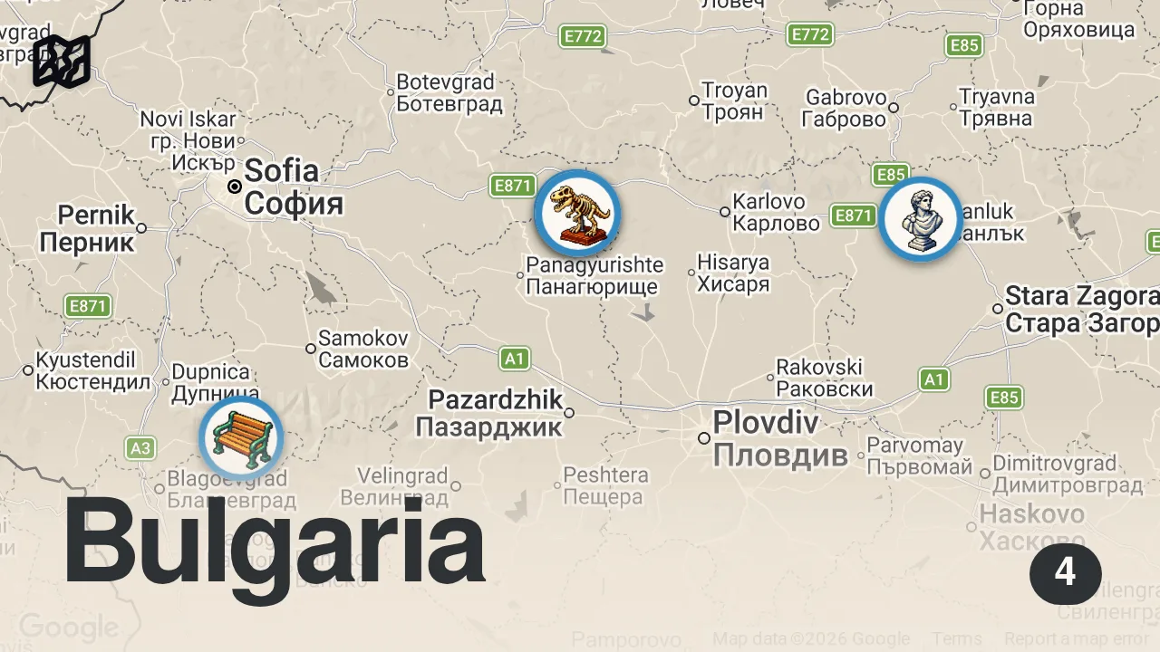 Map of 4 spots from Deep Inside Bulgarian Town Which Was Burned Down Three Times - Koprivshtitsa, Bulgaria 🇧🇬