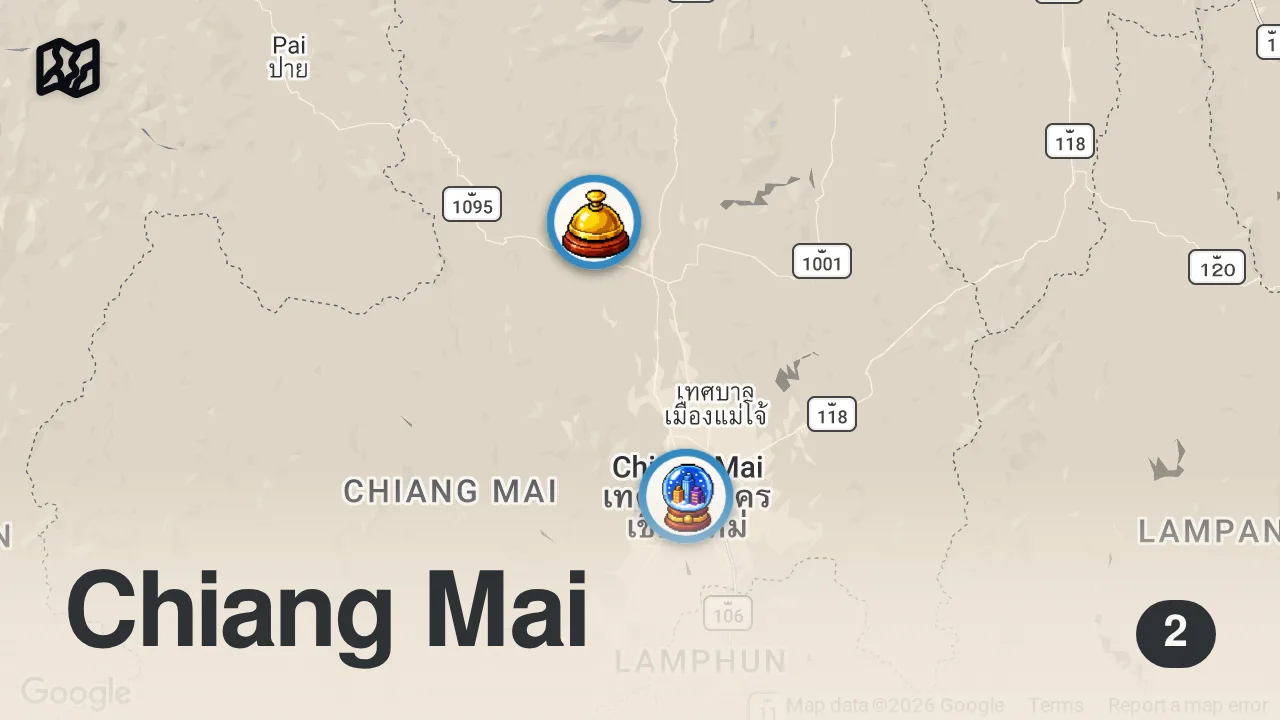 Map of 2 spots from Food for 300 PEOPLE on Christmas!! 🎄 Akha FOOD CELEBRATION in Chiang Mai, Thailand!!