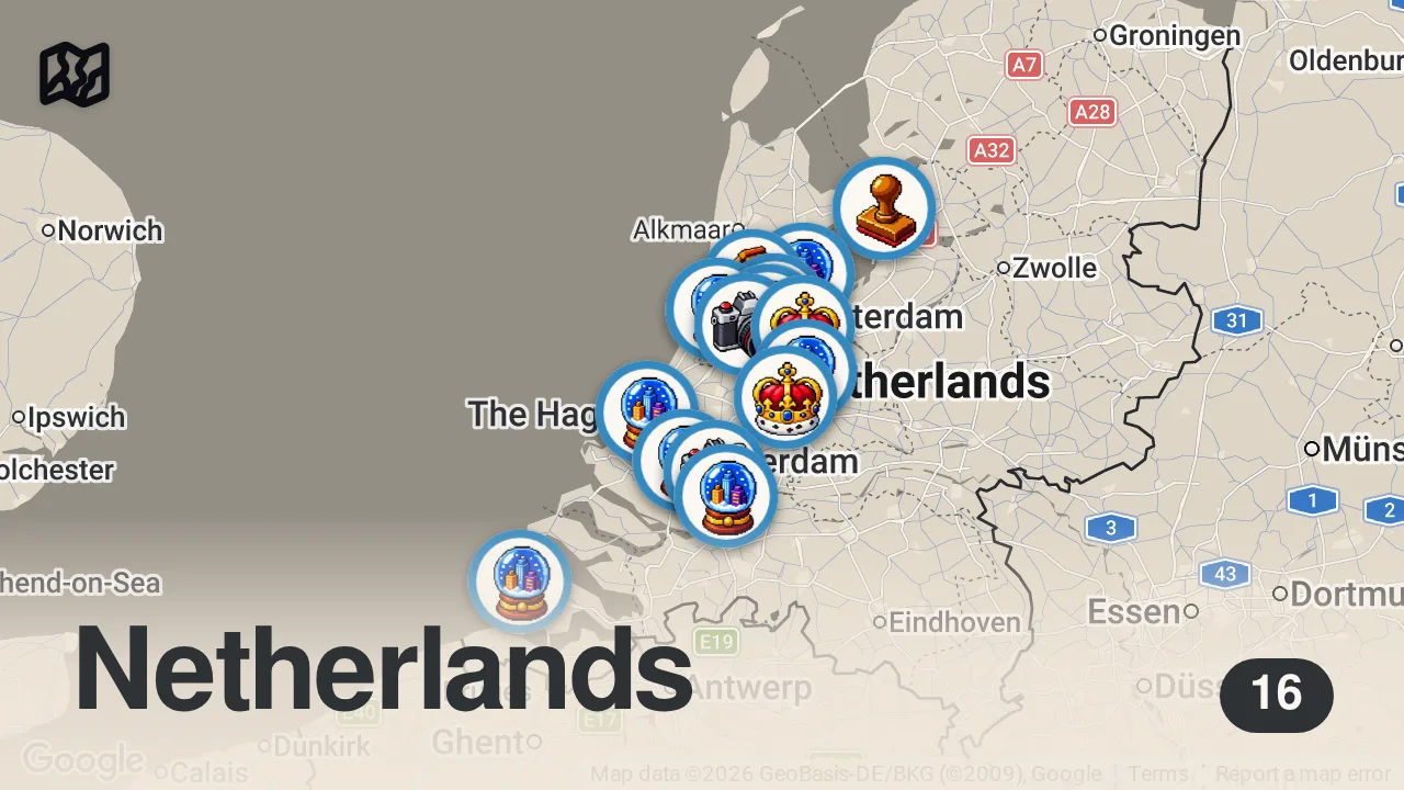 Map of 16 spots from The Netherlands 4K - Scenic Relaxation Film With Calming Music