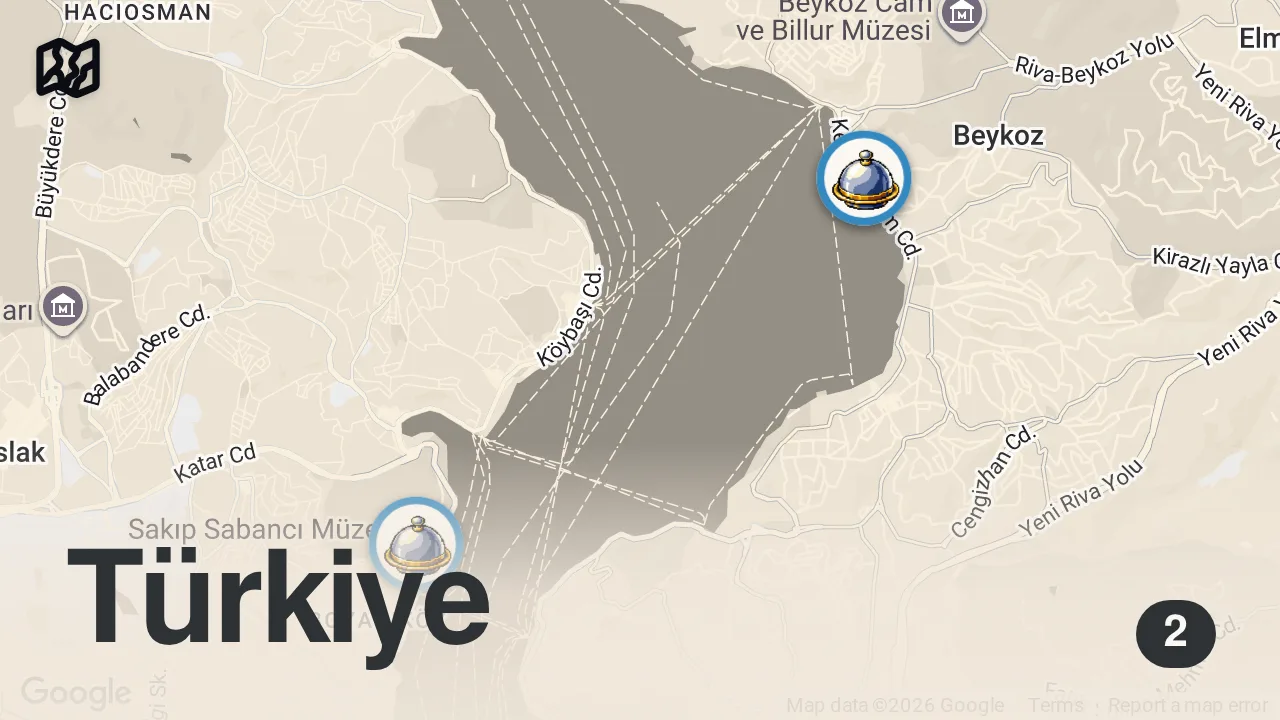 Map of 2 spots from BOĞAZ'DA LEZZETLİ BİR GÜN - Hesaplar Senden Bölüm 15 - Ayaküstü Lezzetler