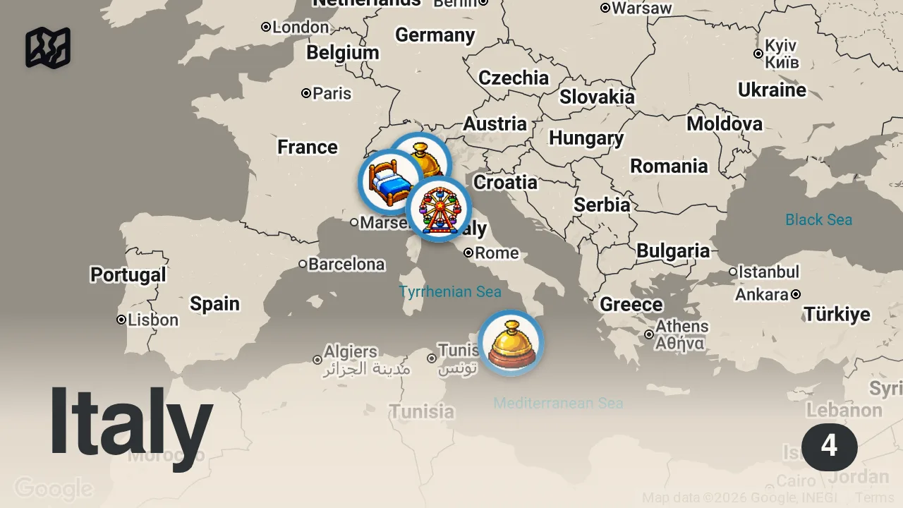 Map of 4 spots from TEST di Italiano: Riesci a Capire Tutto Quello che Leggi?