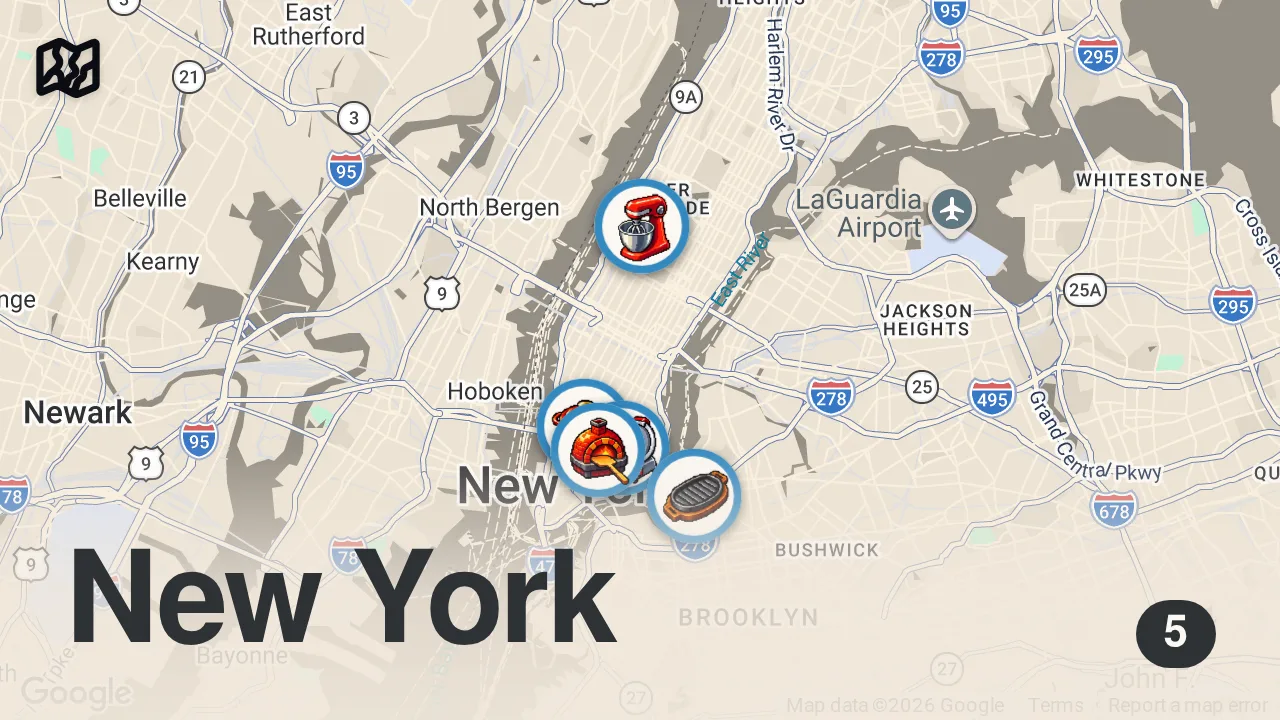 Map of 5 spots from Only eating from the MOST FAMOUS RESTAURANTS in New York City for a day! #shorts