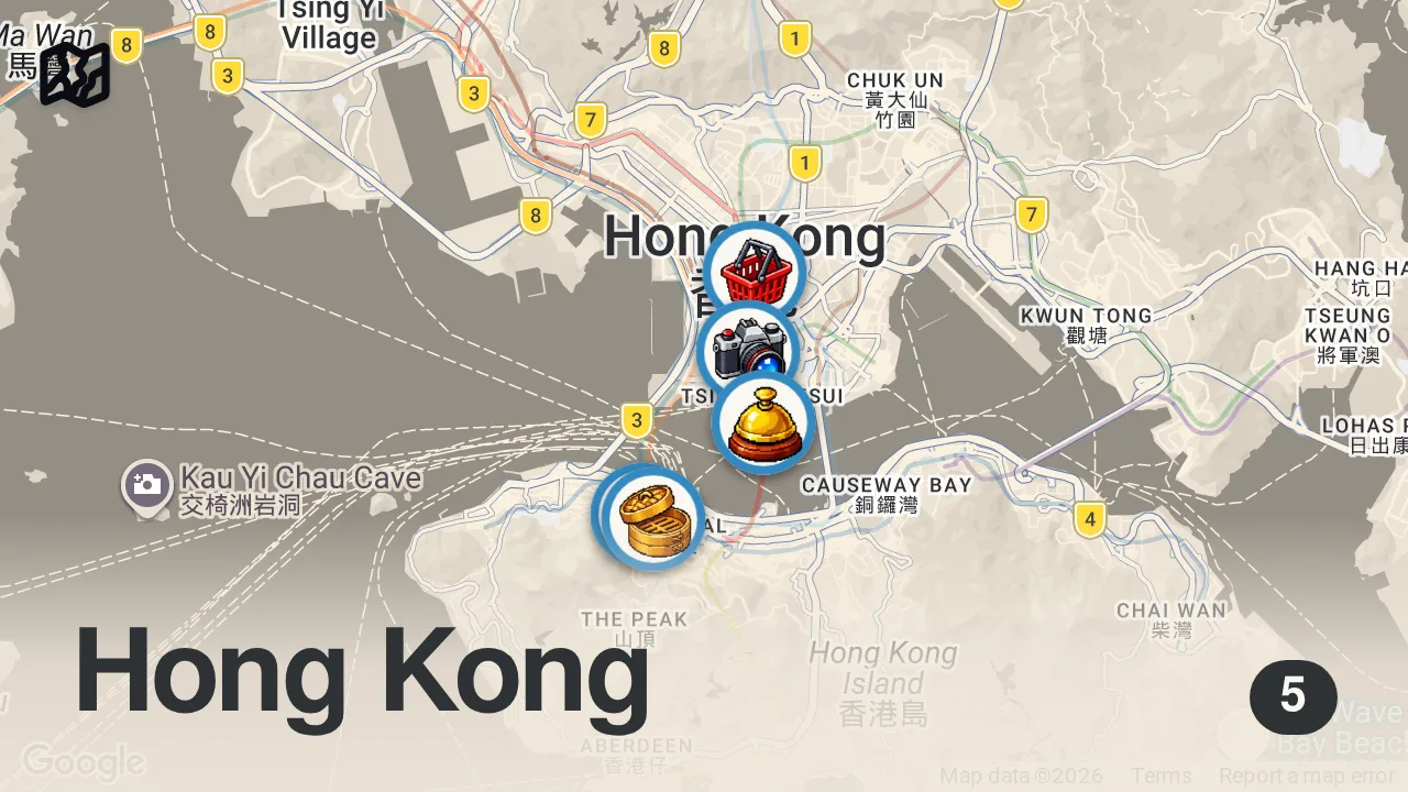 Map of 5 spots from Hong Kong Street Food Tour & Travel Guide