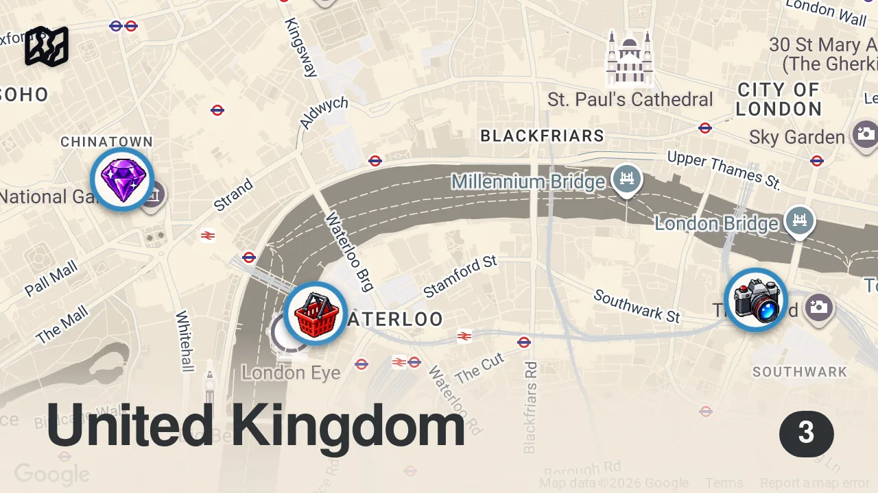 Map of 3 spots from Finding the Best Christmas Market Food in London