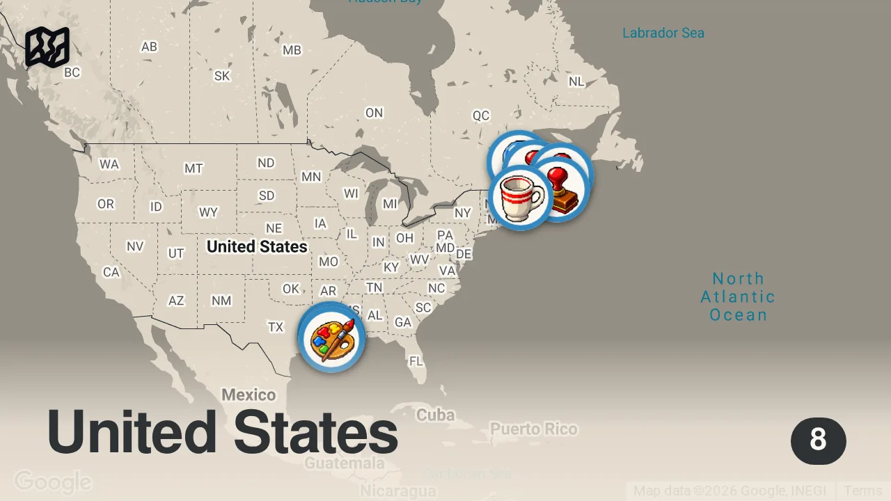 Map of 8 spots from French Girl Reacts to Acadian French