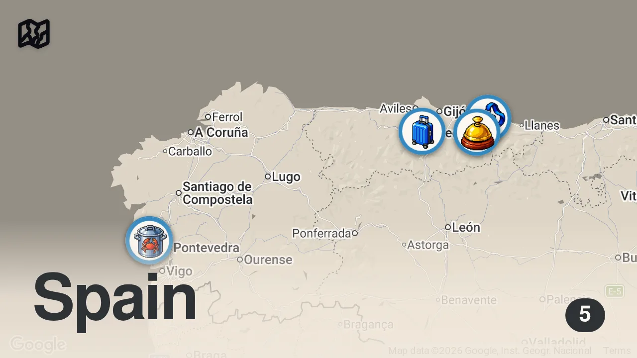 Map of 5 spots from Shocking SEAFOOD in Spain!! BIG EYE SEABREAM - Cooked 2 Ways is Insane!!