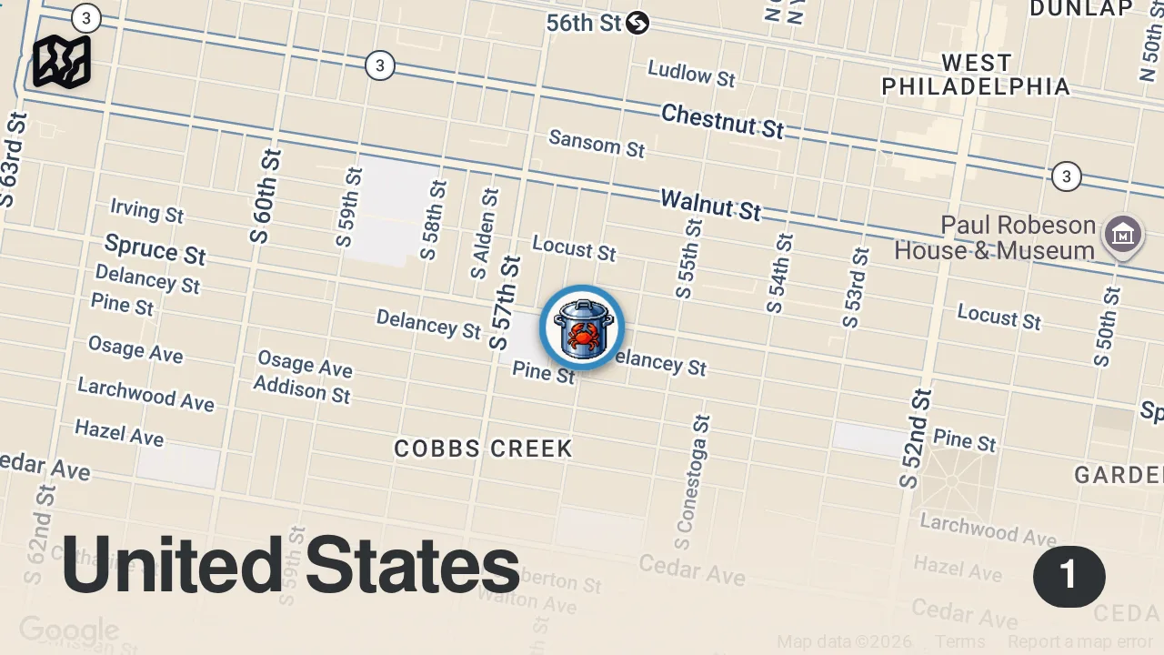 Map of 1 spot from HOOD CLASSIC MEAL at Hyons Seafood "West Philly"