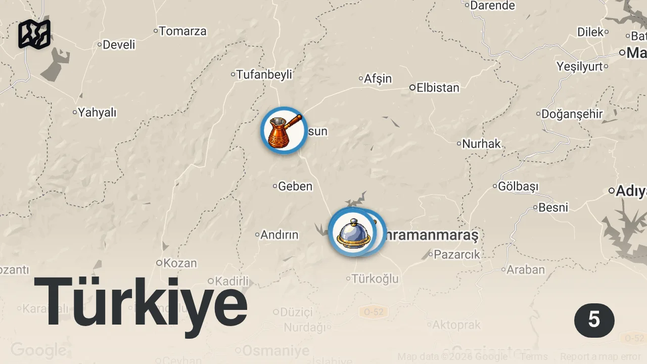 Map of 5 spots from 3 SAATTE 9000 TL SERİSİ!!! KAHRAMANMARAŞ