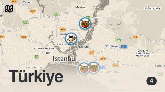 Map of VEGAN LEZZETLER REHBERİ (Kruvasan, lahmacun, içli köfte, ıslak hamburger) - Ayaküstü Lezzetler