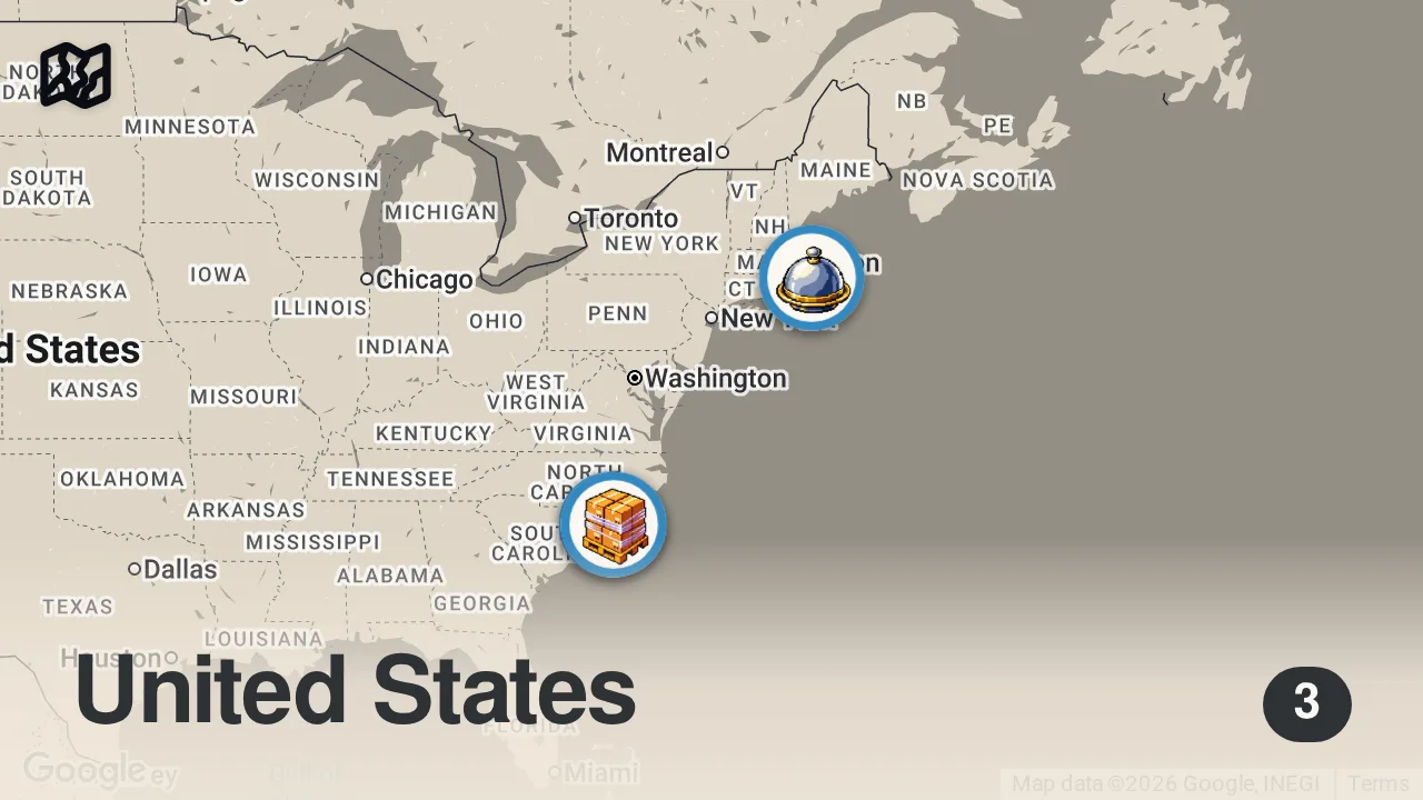 Map of 3 spots from Soft Shell Burger & Oysters + BEST SHRIMP & GRITS!! Seafood Paradise in North Carolina!!