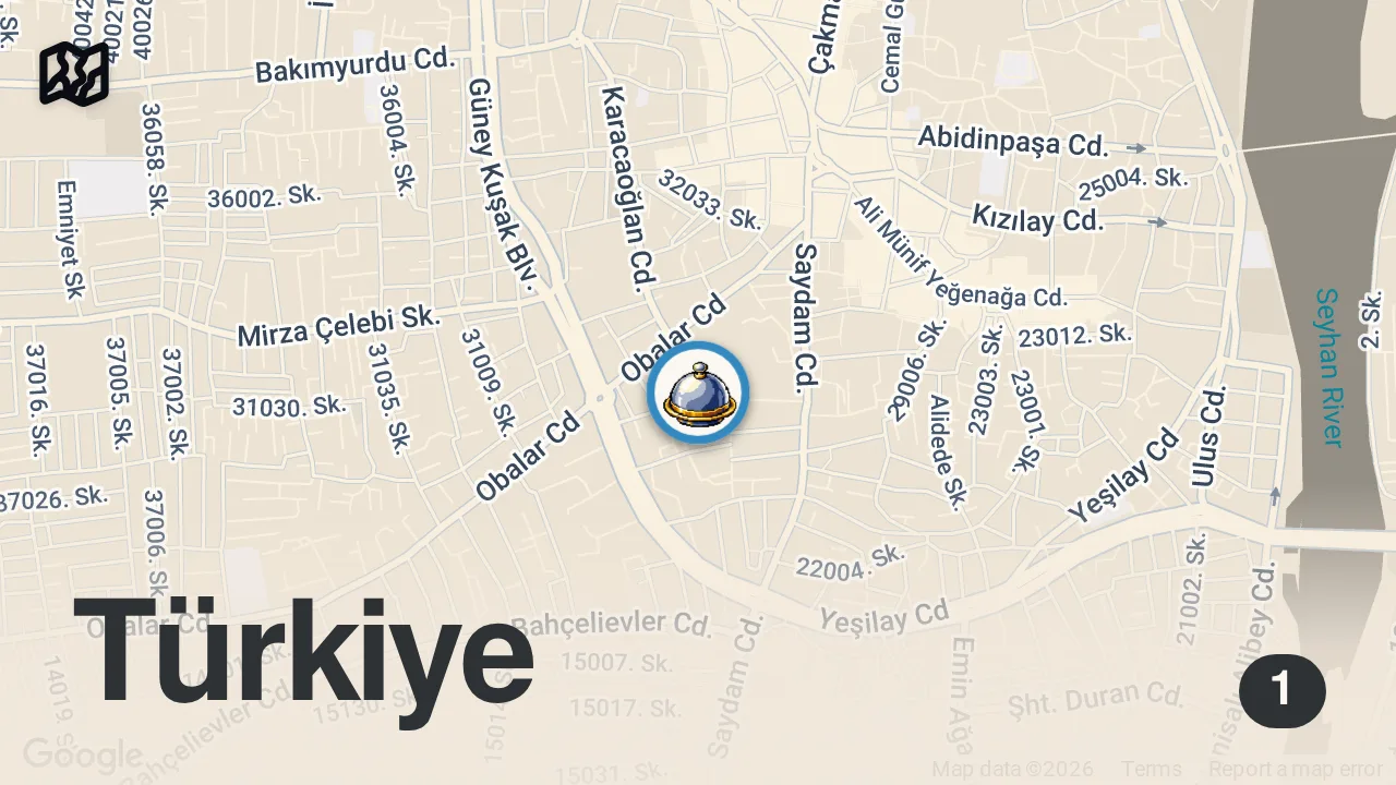 Map of 1 spot from Bu mekanda çorbadan başka bir şey bulamazsınız Şen ocakbaşı Adana