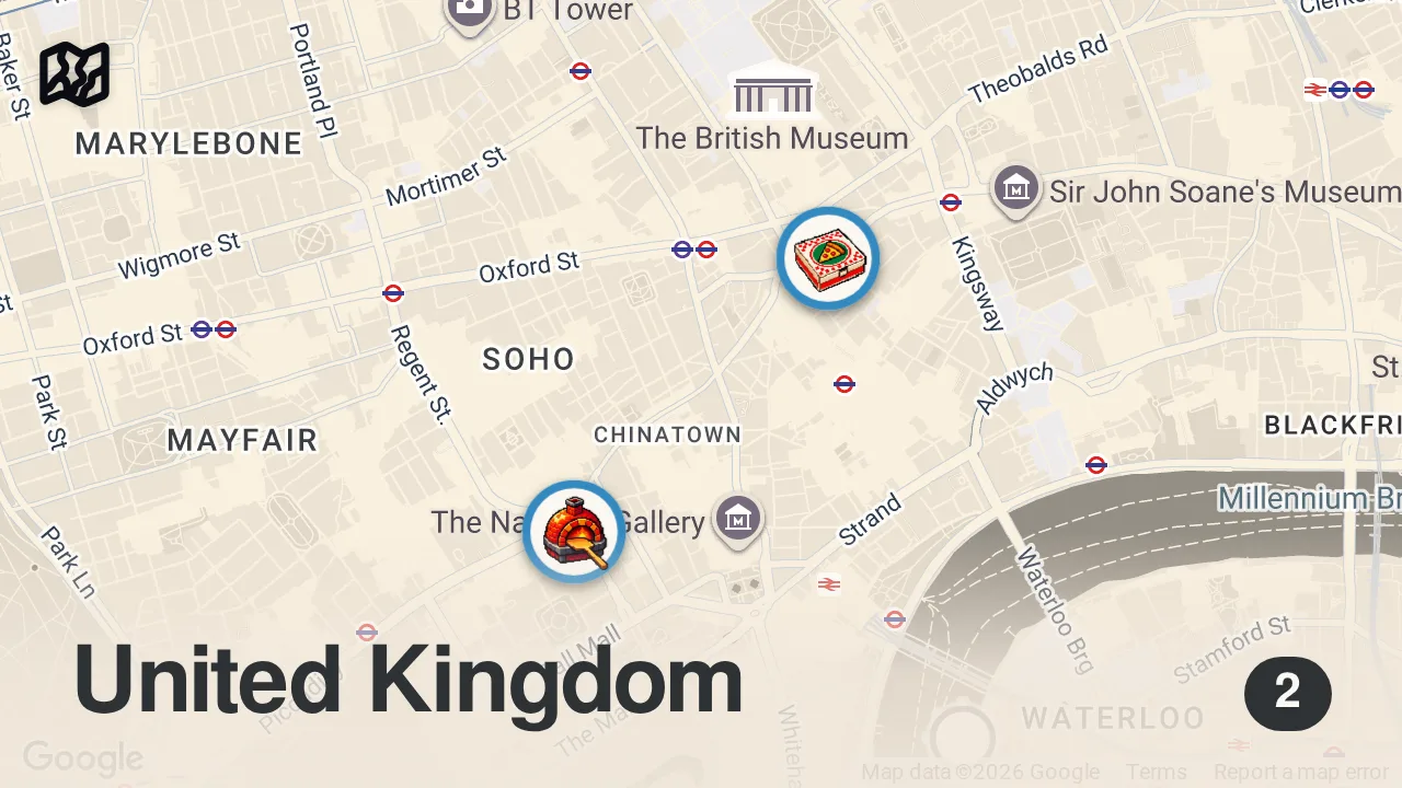 Map of 2 spots from UK vs US Domino's Pizza