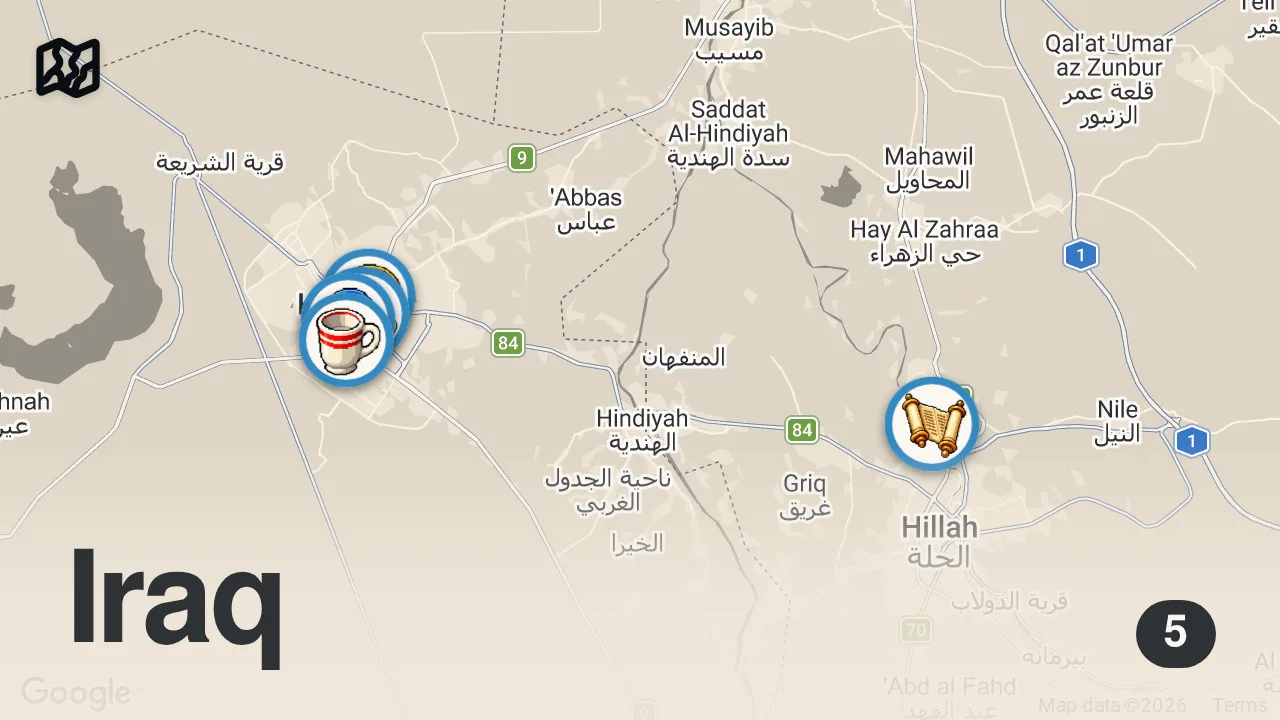 Map of 5 spots from Iraq’s $2 Breakfast That Fuels 20 Million Pilgrims!!