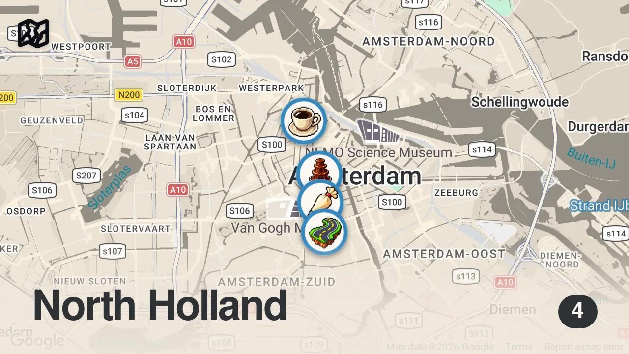 Map of 4 spots from The Best Dutch Desserts To Try in AMSTERDAM