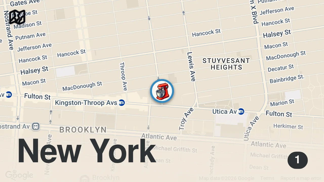 Map of 1 spot from Go try this oxtail croissants #nyc #brooklyn